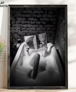Vintage Woman in Bathtub Canvas Wall Art Black White Bathroom Decor Fun Poster