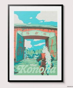 Visit Konoha Poster - Vintage Retro Travel Art Print, Watercolor Illustration, Anime Lover, Best Anime Manga Gift, 2000s Nostalgia
