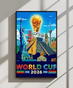 World Cup 2026 Poster North America Landmark Collage, Soccer Wall Art