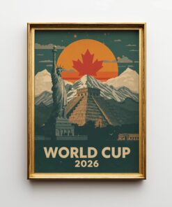 World Cup 2026 Poster USA, Canada, Mexico Retro Travel Art
