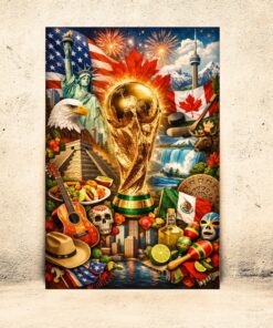 World Cup 2026 Retro Travel Poster USA Mexico Canada Soccer Football Wall Art
