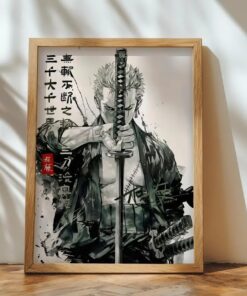 Zoro Inspired Poster, One Piece Samurai Ink Canvas