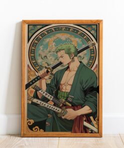 Zoro Poster, One Piece Samurai Ink Print, Minimalist Anime Decor