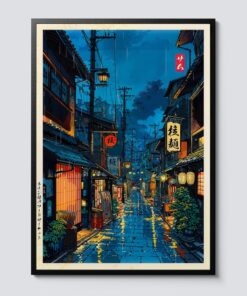 Tokyo Tea House Japanese Illustration, Anime Style City Street Cafe Scene Wall Art Print, Modern Ukiyo-e Decor Poster
