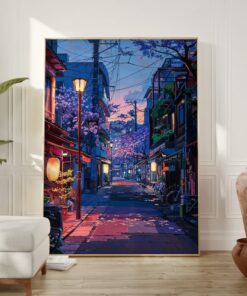 Anime Street Poster, Sunset Sakura Alleyway Art, Japanese Wall Art Print