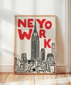Retro New York Art Print, Empire State Poster, Skyline Travel Art, NYC Minimalist Poster, Mid Century Home Wall Art, Cityscape Decor