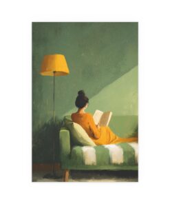 Minimalist Green Portrait Woman Reading Poster & Canvas, Bedroom Wall Decor, Female Abstract Print, Book Lover