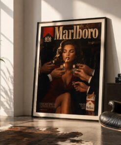 Vintage Marlboro Poster, 90s Lounge Canvas, Retro Cigarette Ad Print