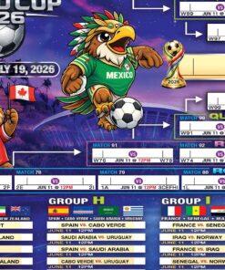 2026 World Soccer Cup Schedule Bracket Poster, Final 48 Teams Calendar & Knockout Bracket