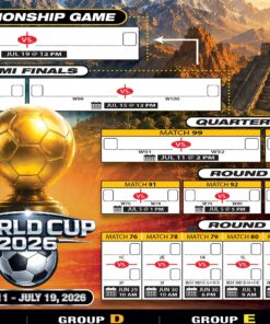 2026 World Soccer Cup Schedule Bracket Poster, Final 48 Teams Calendar and Knockout Bracket