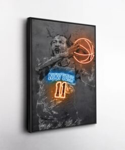 Jalen Brunson Neon Wall Art – New York Knicks NBA Canvas Print, Framed Basketball Poster for Man Cave, Kids Room, Fan Gift, Home Decor
