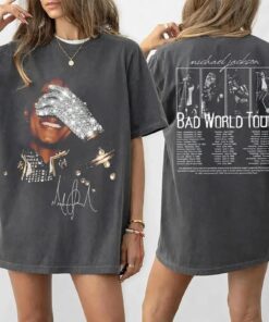2 Side Michael Jackson Bad World Tour 1987 T-Shirt, Vintage King of Pop Concert Outfit