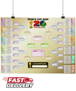 2026 Football Soccer Tournament Bracket Wall Chart, Match Schedule Poster Guide