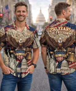 250 Years of Freedom Button Shirt, Retro America 250th Anniversary Hawaiian Shirt