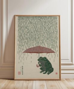 Japanese Frog with Umbrella Poster & Canvas