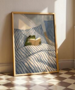 Reading Frog Wall Art, Book Lover Wall Decor, Cozy Bedroom Animal Poster & Canvas