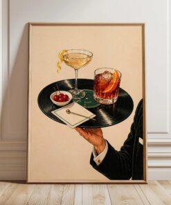 Vintage Cocktail Print Poster & Canvas, Retro Martini Lounge Decor