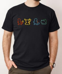 The Starters Pokemon Shirt, Retro 90s Cartoon Silhouette Unisex T Shirt