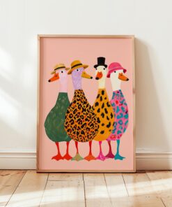 Duck Poster & Canvas, Funny Ducks with Hats Print