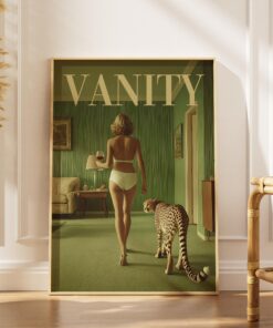 Vintage Animal Wall Art, Surreal Woman with Cheetah Poster & Canvas