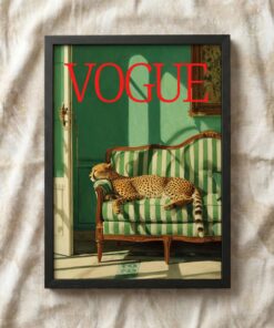 Vintage Leopard Vogue Cover Poster & Canvas, Fashion Magazine Wall Art Print