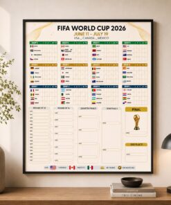 2026 FIFA World Cup Poster & Canvas, Soccer Wall Chart, Knockout Bracket