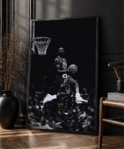 Michael Jordan Dunk Poster, Black White Basketball Wall Art, Sports Motivation Print