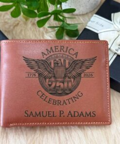 Personalized Leather Wallet 250 Years of Freedom Custom July 4th Gift