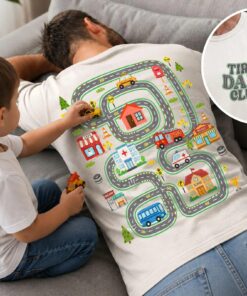 Tired Dads Club Shirt, Interactive Car Race Track Tee, Father\s Day Gift --porcelain